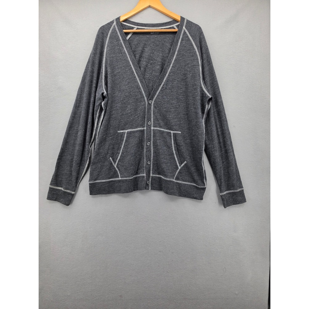 Gap Womens XL Gray Cotton Contrast Stitch Button Front Cardigan Sweater Soft Top